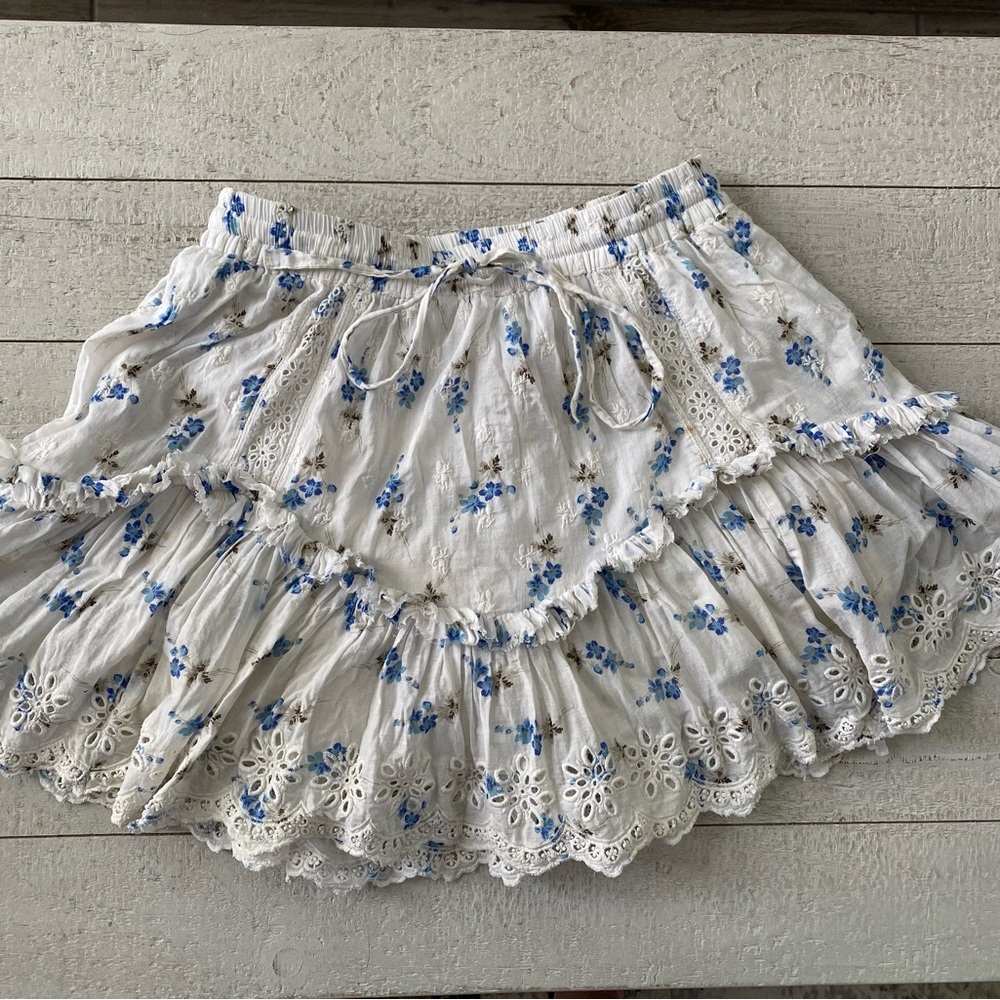 LoveShackFancy Becca Skirt Brilliant Blue Floral Sorority Cottage Core Romantic - Picture 2 of 12